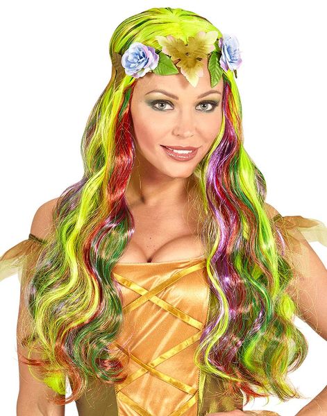 Flower Fairy - Farverig Paryk med Blomster