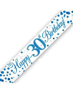 2,7 Meter Hvit og Blå "Happy 30th Birthday" Holografisk Banner