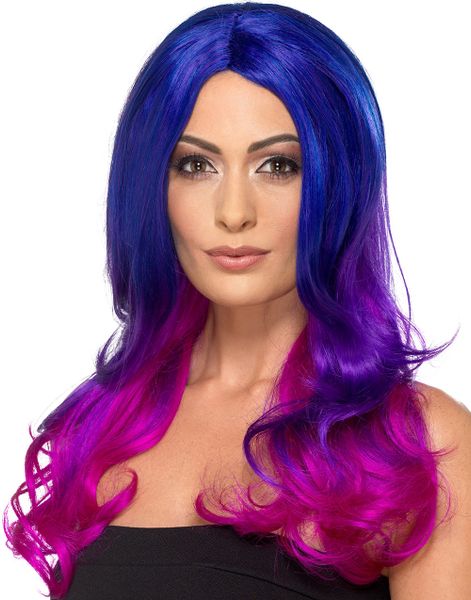Blå og Rosa Ombre Paryk med Bølger - Kan Styles!