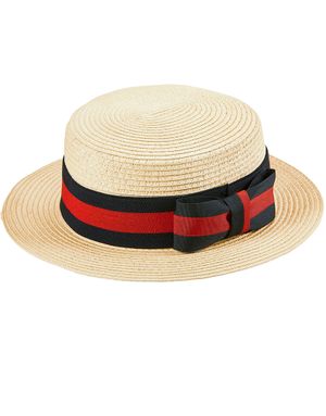 Beige Stråhat med Sort og Rødt Bånd