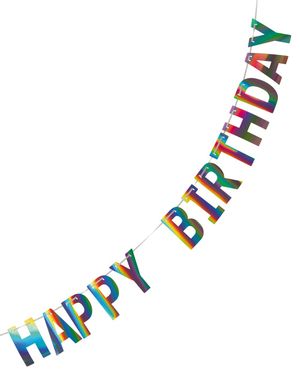 Iriserende Happy Birthday Guirlander 2 meter