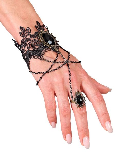 Heklet Armbånd med Ring og Sorte Stener