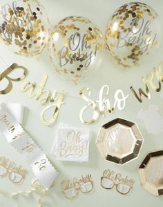 Babyshower Party in a Box - Gullfarget Dekorasjonssett  68 Deler
