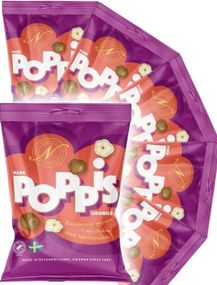 12 stk Narr Poppis Licorice - Kandisert Popcorn med Hvit Sjokolade og Lakrispulver - Hel Eske 1080 gram