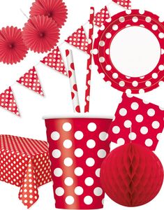 Rød Polka Dot Festpakke til 12 Personer