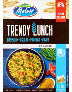 Melvit Premium Trendy Lunch - Basmati, Grønne Bønner, Paprika og Curry - Hurtigrett (kan oppbevares i romtemperatur) 4x80 gram (India)
