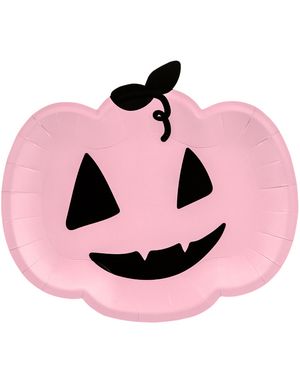6 stk Pink Græskar Paptallerkner 25x22 cm - Pink Halloween