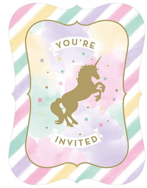 8 stk Invitationer - Golden Unicorn