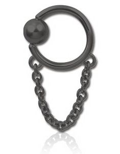 Sort BCR Piercing med Hængende Lænke - 1,6 x 12 mm