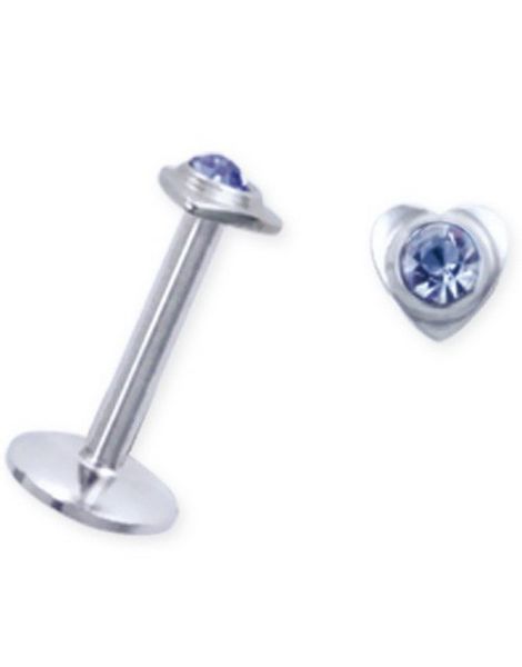 Labret med Hjerte og Blå Sten - Strl 1.2 x 8 mm