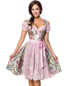 Dirndl Oktoberfestkjole i Luksuskvalitet med Rosa Forklæde
