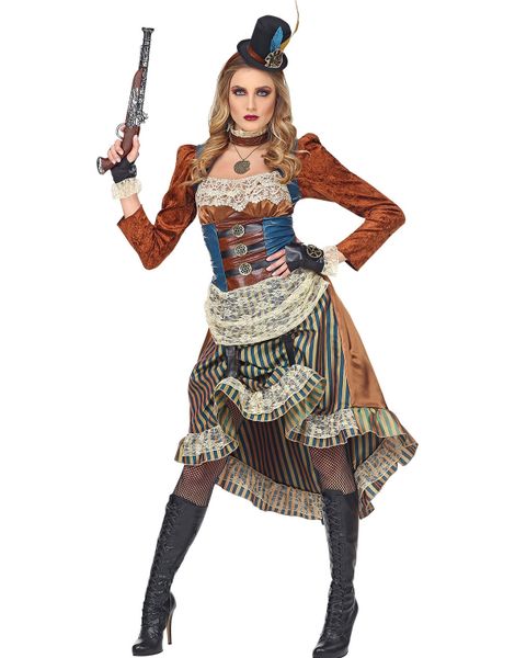 Stiligt Steampunk Kostume med Handsker og Minihat