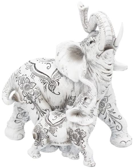 Mor og Barn Elefantfigur med Henna-Motiver 17 cm