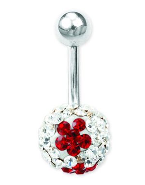Glitter Blomst Navlepiercing - Hvid/Rød