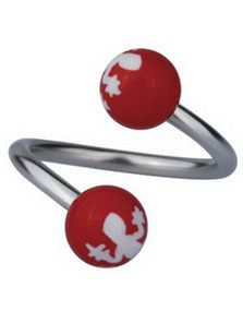 Øjenbrynspiercing med Salamander - Rød/Hvid - 1.2 x 10 mm