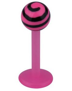 Labret m/Stribet Op Kugle - Rosa/Sort - Strl 1,2x8x4mm