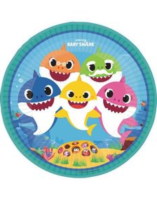 8 stk Runde Baby Shark Papptallerkener 23 cm