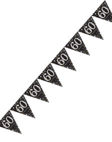 60-Års Fejring - 4 Meter Sort Glitrende Flagbanner