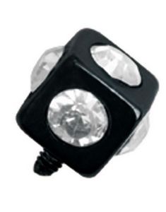 Firkantet Sort Dermal Anchor Kugle med Klare Sten - Strl 3 mm Kugle med 1,2 mm gevind