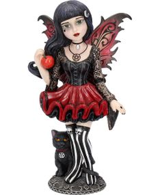 Hazel - Gotisk Fairy Figur med Sort Kat 16 cm