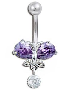 Jungle Butterfly Purple - Navlepiercing i Ægte Sølv