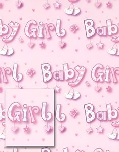 2 stk Baby Girl Gavepapir med 2 stk Navnelapper - 50x70cm