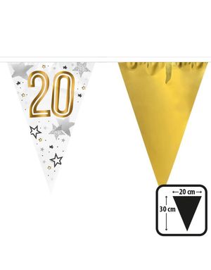 20-års Feiring Hvit og Gullfarget Banner 6 Meter