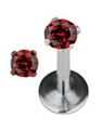 Rund Diamant - Labret Piercing med Rød Sten