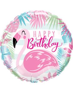 Happy Birthday Folieballon med Flamingo Motiv 46 cm