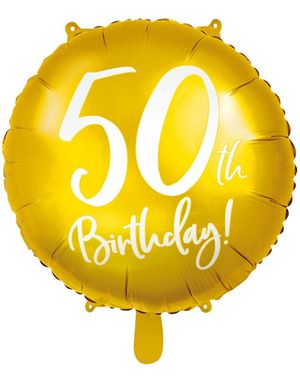 50th Birthday - Rund Guldfarvet Folieballon 45 cm