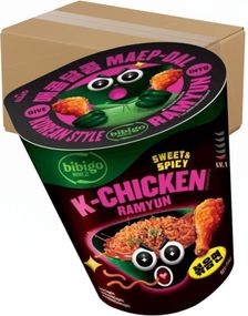 1787011200_68 stk K-Chicken Flavoured Ramyun - Søde og Spicy Kyllingramen - BIBIGO - Hel Æske 780 gram (Korea)