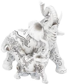 Mor og Barn Elefantfigur med Henna-Motiver 17 cm