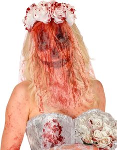 Blodig Brud Maske med Slør og Blomster