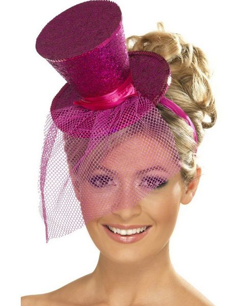 Mini Tophat med Slør - Rosa
