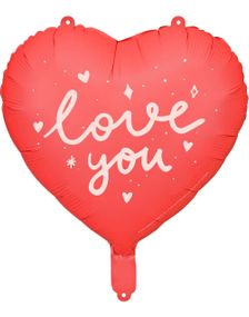 Love You - Hjerteformet Rød Folieballong med Tekst 45 cm