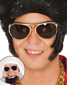 Guldfarvede Elvis/Sheikh Kostumebriller med Sort glas