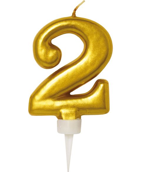 2 Tal - Guldfarvet Kagelys 11 cm