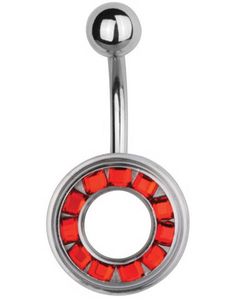 Navlepiercing med Cirkel med Røde Sten