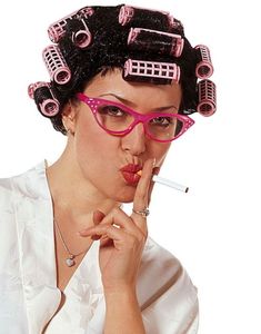 Desperate Housewife - Sort Luksus Paryk med Rosa Curlere