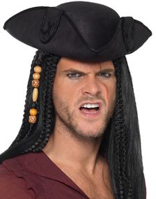 Sort Tricorn Pirathat med Kryds