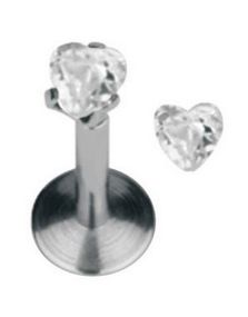 Labret med hjerteformet Klar Sten