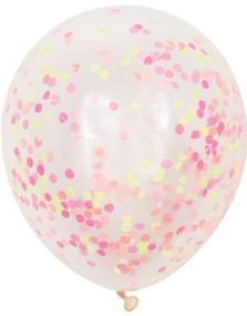6 stk 30 cm Gennemsigtige Balloner med Neonfarvet Konfetti