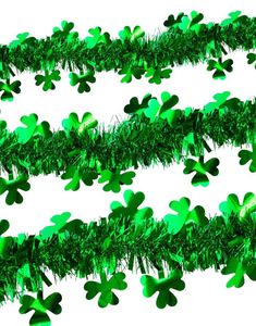 Grønt St. Patricks Glittergirlander med Trekløvere 3 meter
