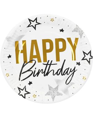 8 st Happy Birthday Papirplader 23 cm