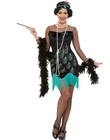 Sort Påfugl Flapper Kostume til Dame