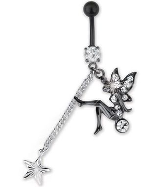 Tinkerbell Navlepiercing med Sten - Sort/Hvid