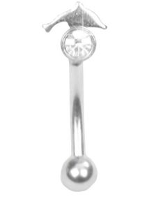 Øjenbrynspiercing med Klar Sten og Delfin - 1.2 x 8 mm