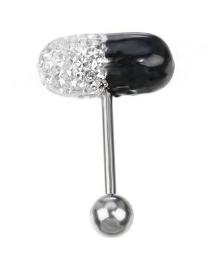 Hvid & Sort Diamant Pil - Tungepiercing