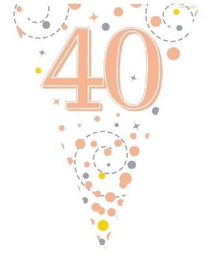 40-års Feiring Hvit og Rosegull Holografisk Banner - 3,9 Meter