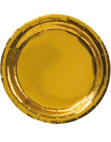 8 stk Små Metallisk Guldfarvet Paptallerkner 18 cm
